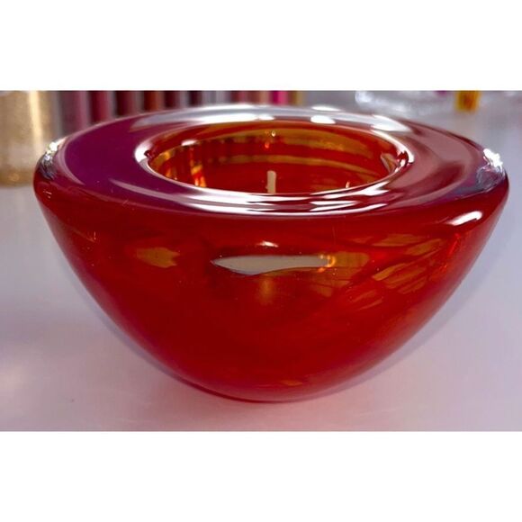 Kosta Boda by Anna Ehrne Red Cadmium Heavy Glass Bowl Votive Candle Holder - Picture 3 of 3